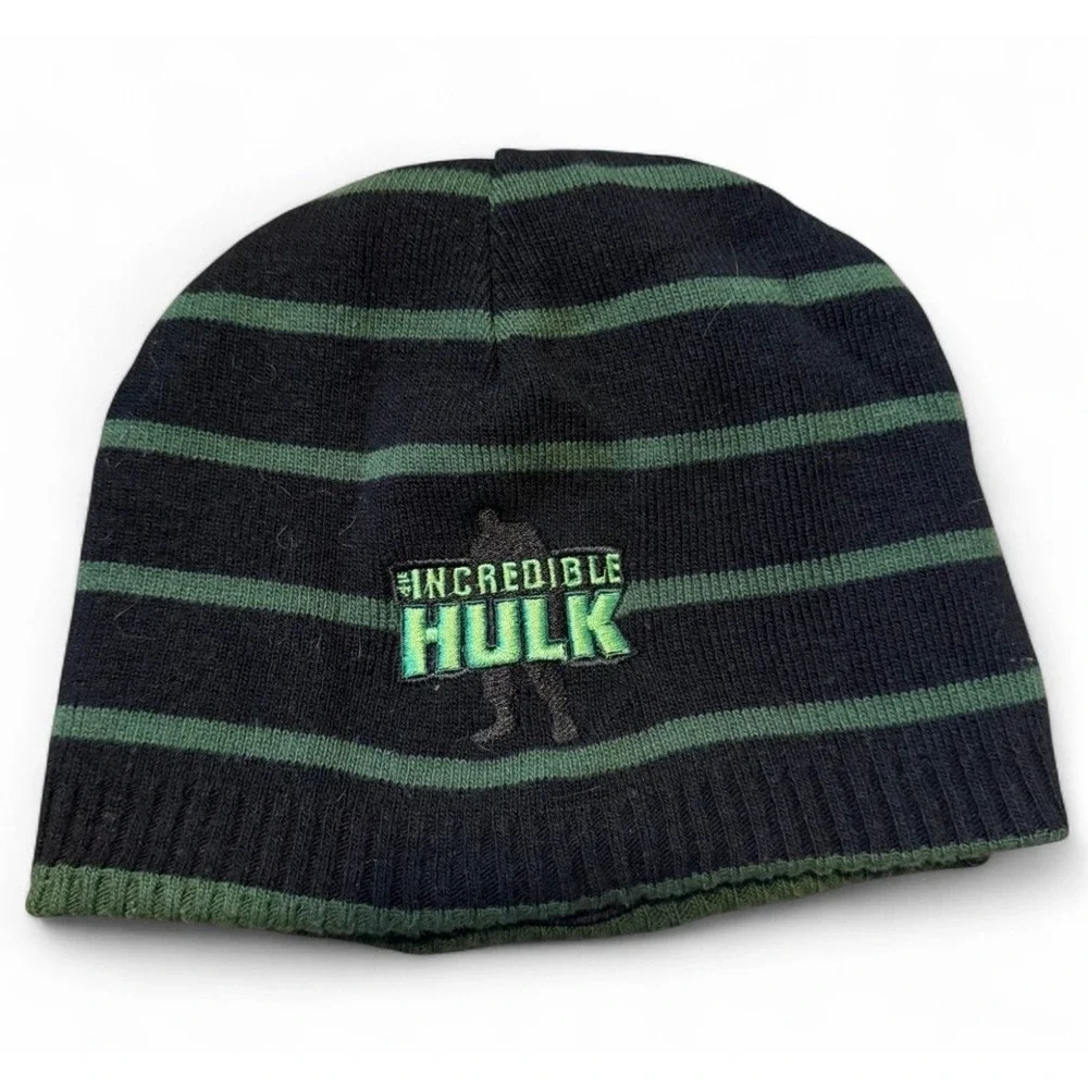 Marvel Incredible Hulk Striped Beanie Hat Green Black‎ Kids Youth